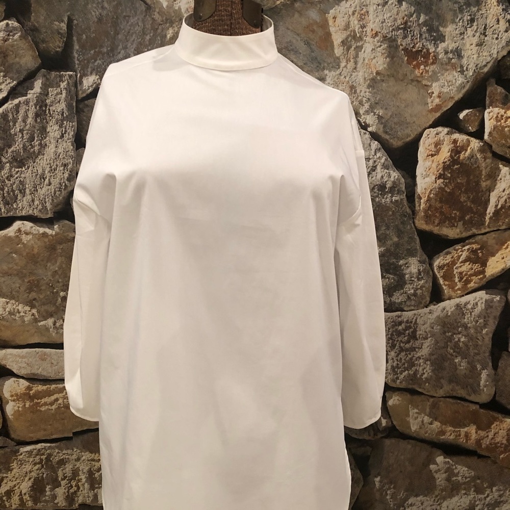 Open back classic white blouse with stand up